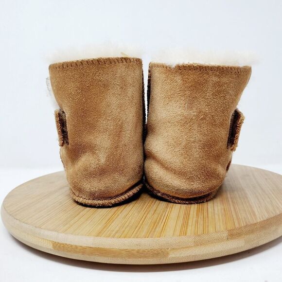 UGG Erin Boots Infant L High Top Wrap Brown Suede Sheepskin Baby Strap Booties - Picture 7 of 11